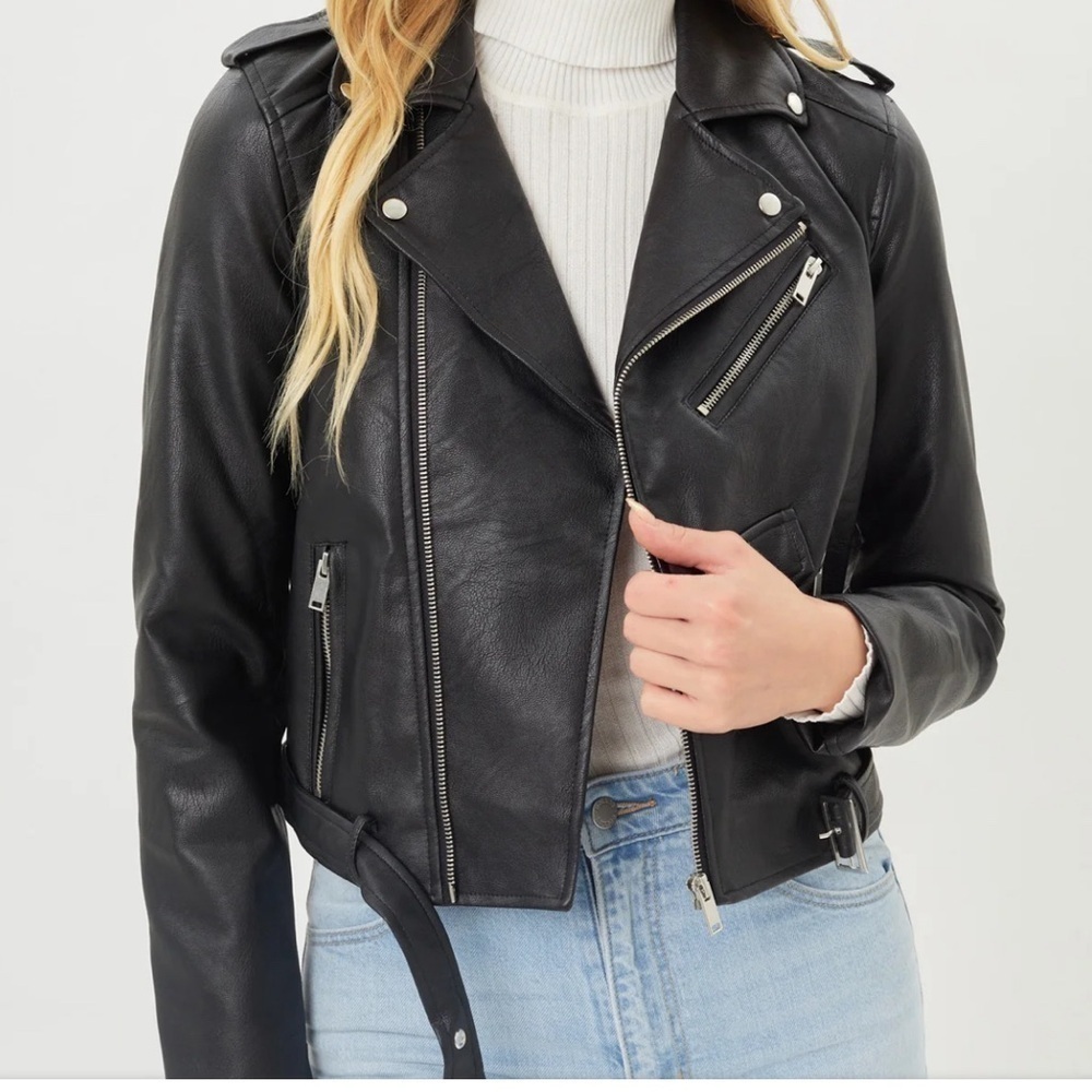 Love Tree Faux Leather Biker Moto Jacket Black, Size Women small